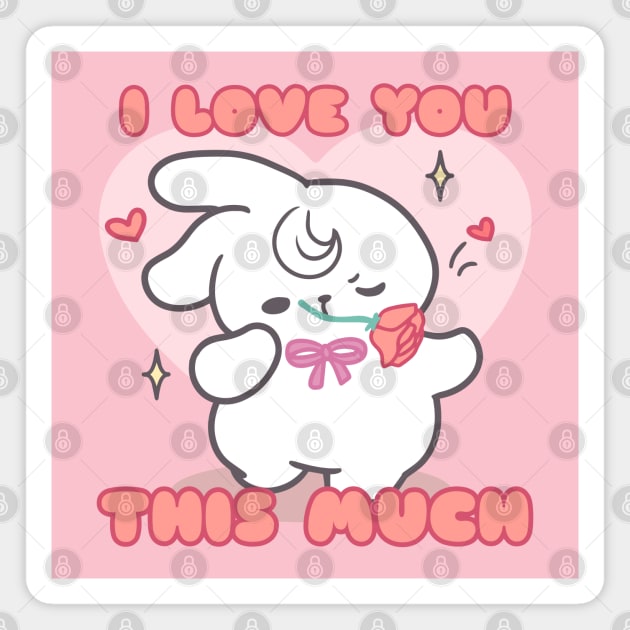 Blossoms of Love: Bunny's Tender Gesture in 'I Love You This Much' Magnet by LoppiTokki